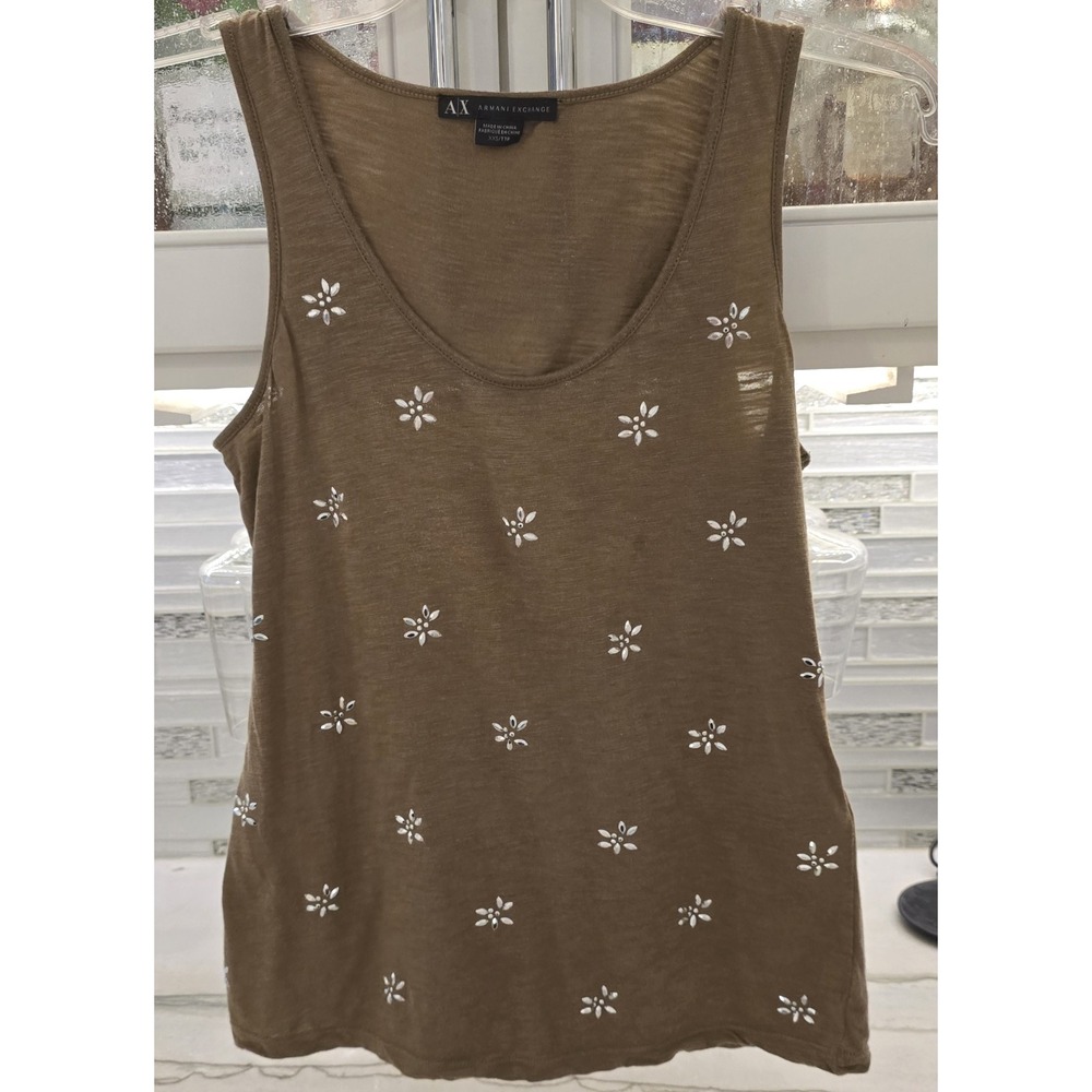 ARMANI EXCHANGE Women's Beaded Sparkle Tank Top XXS/TTP Dark Academia